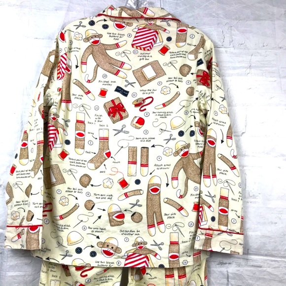 Nick & Nora How To Build A Sock Monkey 2 Piece Pajama Set Size Small Excellent - Picture 4 of 6